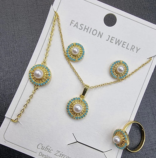 Eye Bee's Turquoise & Pearl Round Jewelry Set