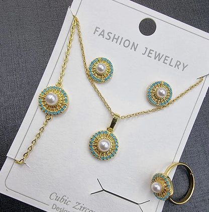 Eye Bee's Turquoise & Pearl Round Jewelry Set